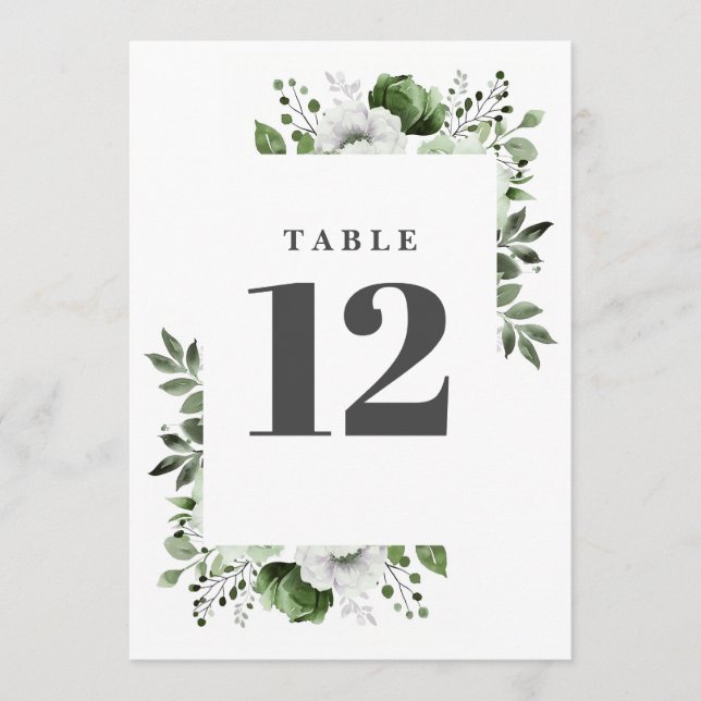 Olive Green Elegante Country Floral Tischnummer (Vorderseite)