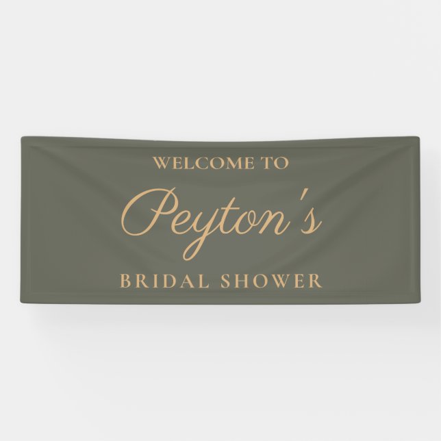 Olive Green Elegante Script Brautparty Willkommen Banner (Horizontal)