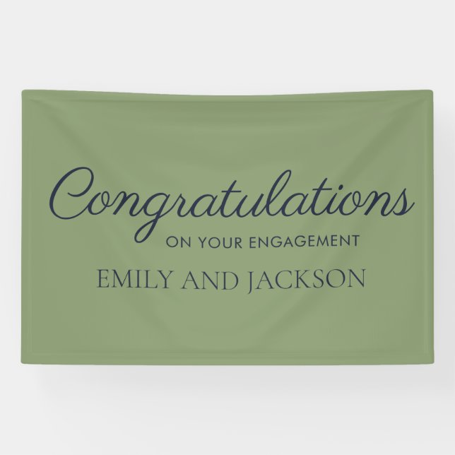 Olive Green Elegante Script-Verlobung Banner (Horizontal)