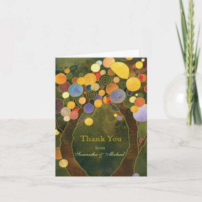 Olive Green Fall Liebe Trees Wedding Vielen Dank Dankeskarte (Vorderseite)