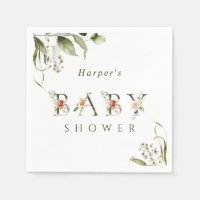 Olive Green Floral Botanical Letter Baby Dusche