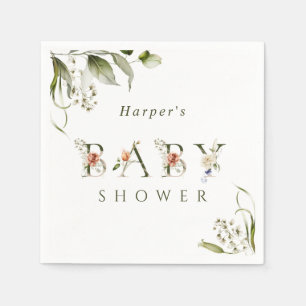 Olive Green Floral Botanical Letter Baby Dusche Serviette