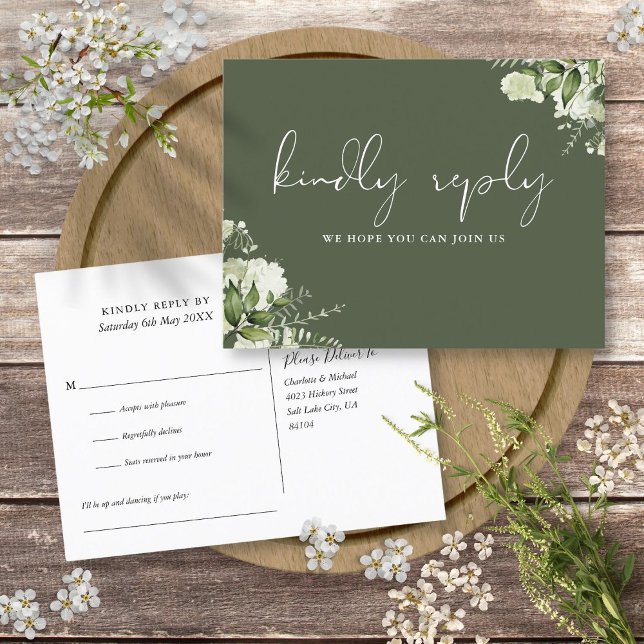 Olive Green Floral Demande de Chanson RSVP Carte P (Olive Green Floral Song Request RSVP Postcard)
