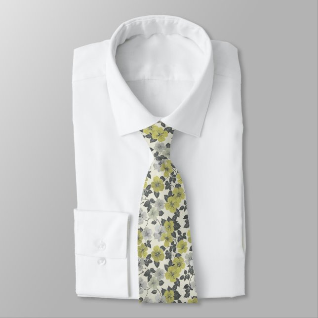 Olive Green Floral Krawatte (Gebunden)
