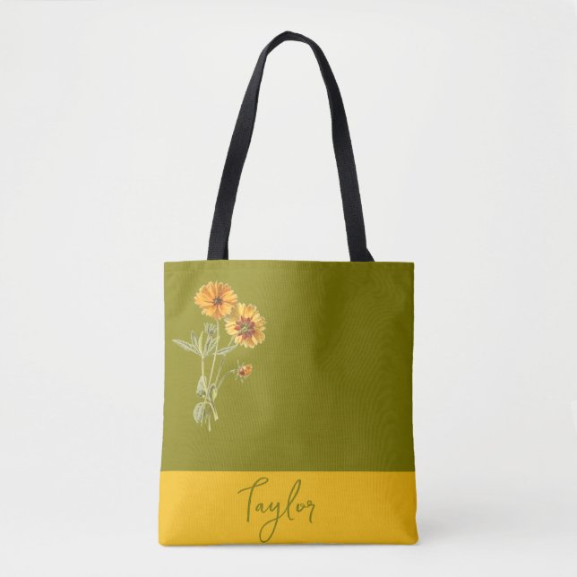 Olive Green Floral Minimal Trendy Stilvoll Tasche (Vorderseite)