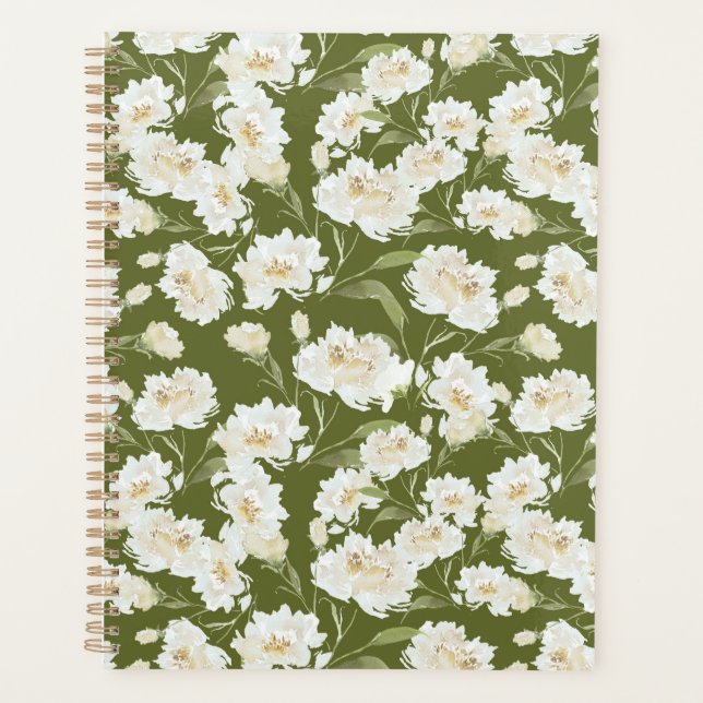 Olive Green Floral Planner Planer (Vorderseite)