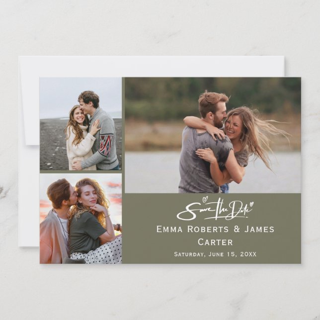 Olive Green Foto Save the Date Card (Vorderseite)