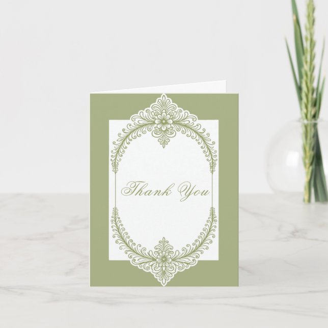 Olive Green French Blüh Frame Wedding Dankeskarte (Vorderseite)
