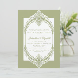 Olive Green French Blüh Frame Wedding Einladung