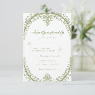 Olive Green French Blüh Frame Wedding RSVP Karte