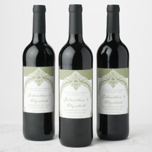 Olive Green French Blüh Frame Wedding Weinetikett