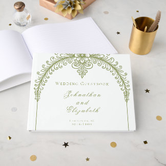 Olive Green French Flourish Arch Wedding Gästebuch