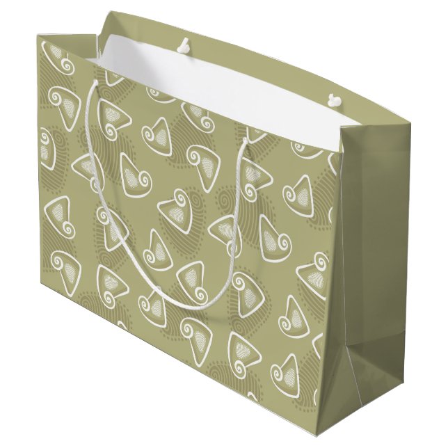 Olive Green Geometric Gift Bag Große Geschenktüte (Rückseite Schrägansicht)