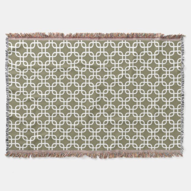 Olive Green Geometric Links Muster Decke (Vorderseite)