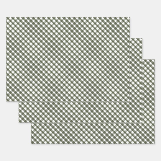 Olive Green Gingham Gemustert Geschenkpapier Set (Set)