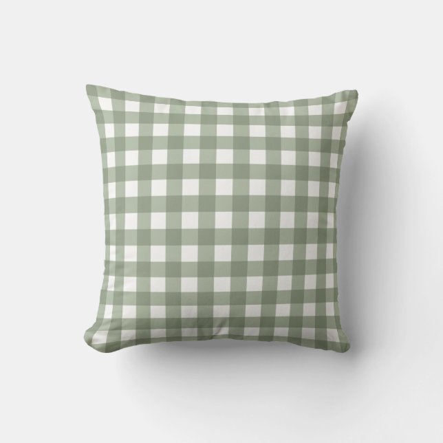 Olive Green Gingham Karo Throw Kissen (Vorderseite)