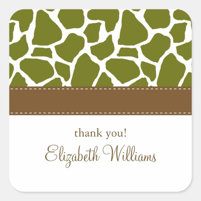 Olive Green Giraffe Muster Quadratischer Aufkleber (Vorderseite)