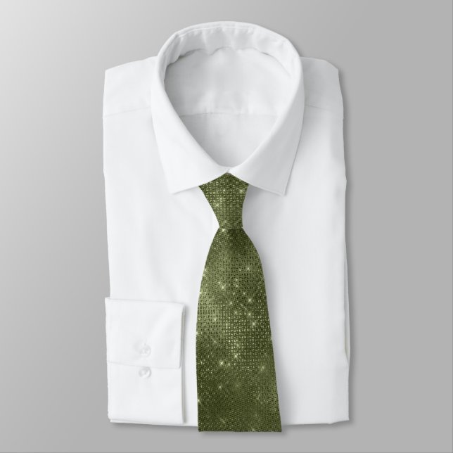 Olive Green Glitzer Krawatte (Gebunden)