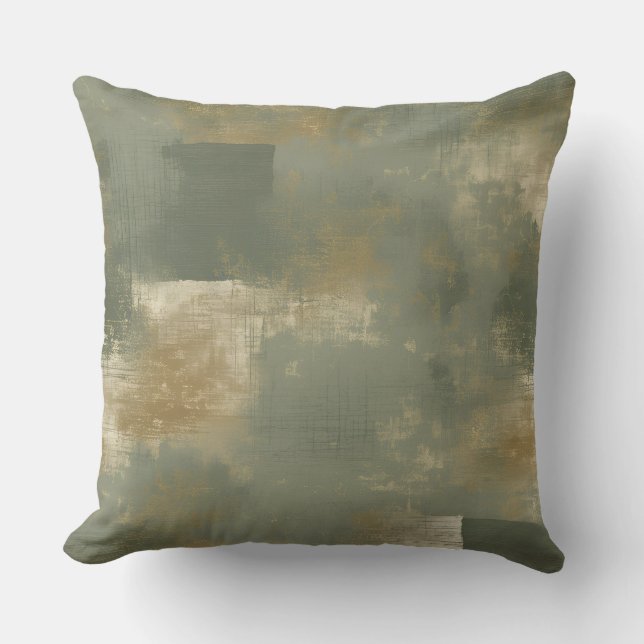 Olive Green Gold Abstrakt Kissen (Vorderseite)