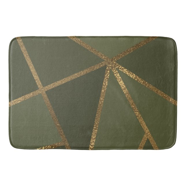 Olive Green Gold Bronze Geometric Glam Chic Badematte (Vorderseite)