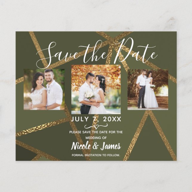Olive Green Gold Bronze Geometric Modern Rett Date (Vorderseite)