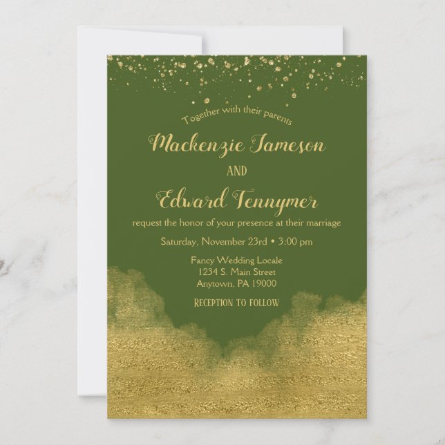 Olive Green Gold Faire-part de mariage élégant (Devant)