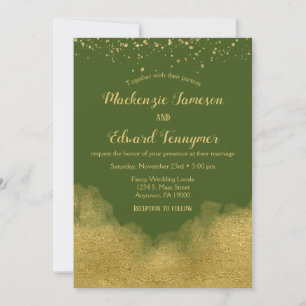 Olive Green Gold Faire-part de mariage élégant