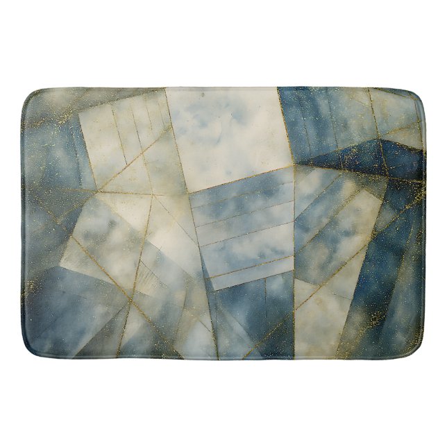 Olive Green Gold Geometric Abstrakt Natural Badematte (Vorderseite)