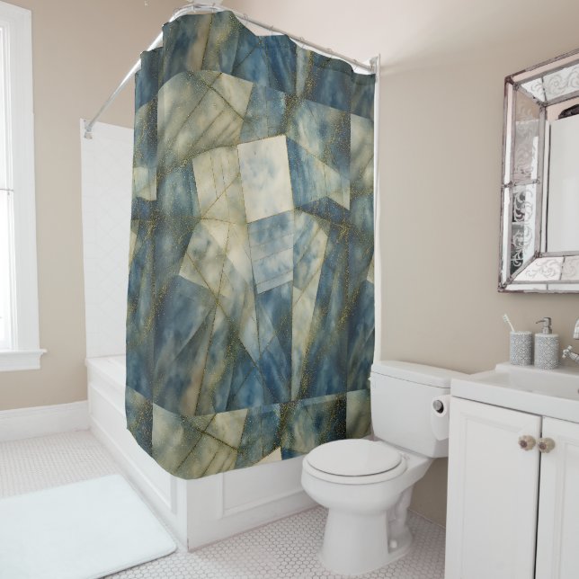 Olive Green Gold Geometric Abstrakt Natural Duschvorhang (Beispiel)