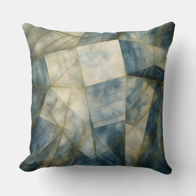 Olive Green Gold Geometric Abstrakt Natural Kissen (Vorderseite)