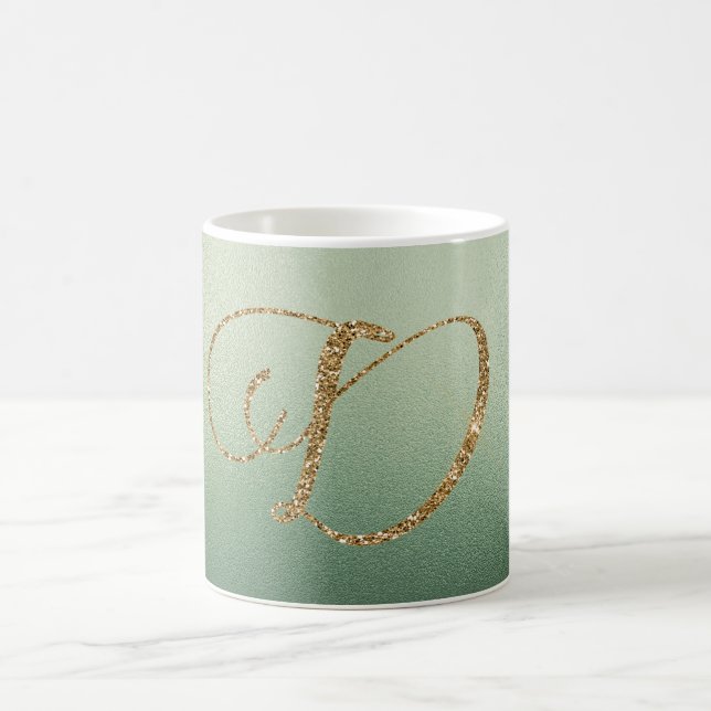 Olive Green Gold Glitzer Letter D Kaffeetasse (Mittel)
