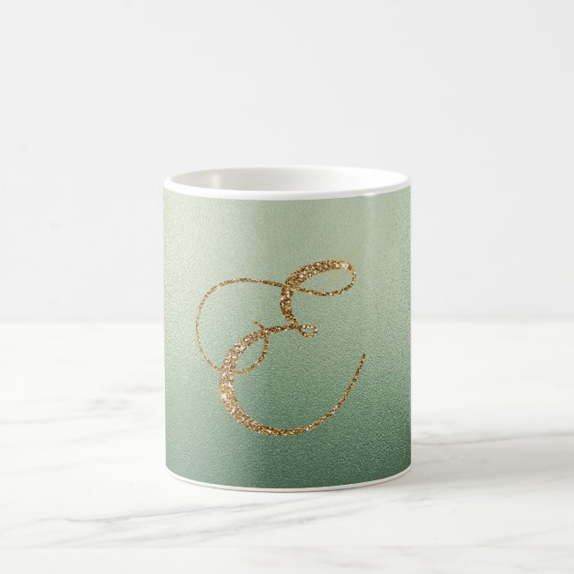 Olive Green Gold Glitzer Letter E Kaffeetasse (Mittel)