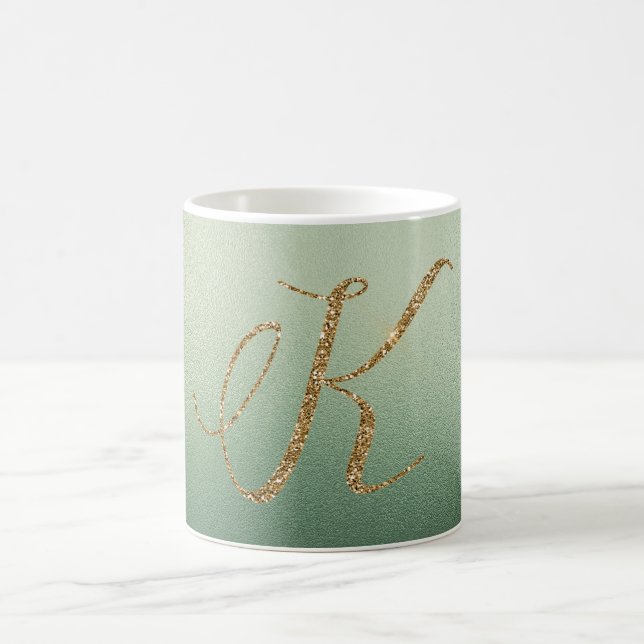 Olive Green Gold Glitzer Letter K Kaffeetasse (Mittel)