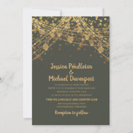 Olive Green Gold Glitzer String Lights Wedding Einladung