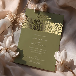 Olive Green Gold Islamische Hochzeit Folieneinladung