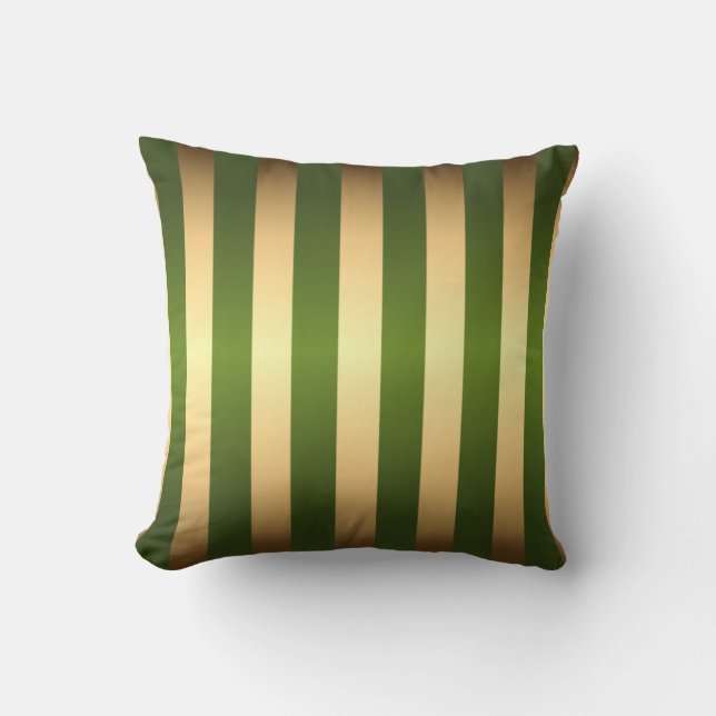 Olive Green Gold Streifen Muster Kissen (Vorderseite)