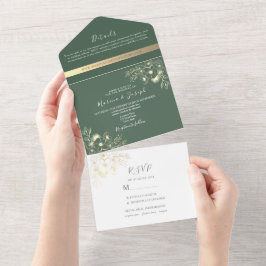 Olive Green Gold Wedding All In One Einladung