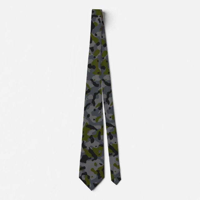 Olive Green, Gray and Black Camouflage Pattern Krawatte (Vorderseite)