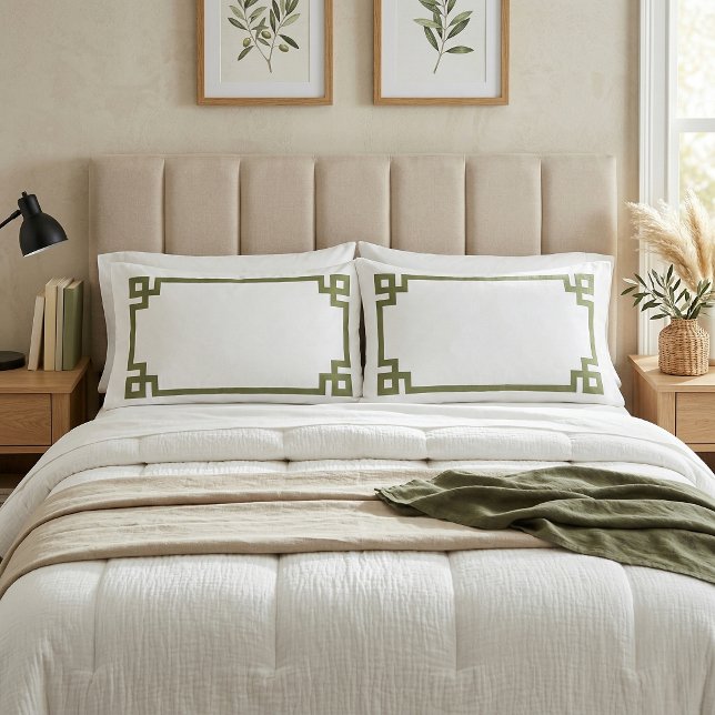 Olive Green Greece Key Border King Size Kissenbezug (Von Creator hochgeladen)