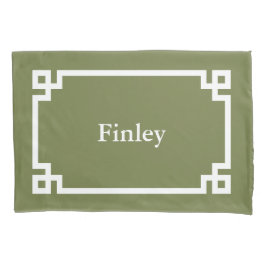 Olive Green Greece Key Monogram Standard Kissenbezug