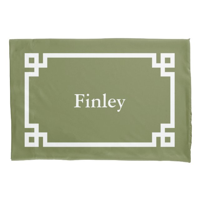 Olive Green Greece Key Monogram Standard Kissenbezug (Vorderseite)