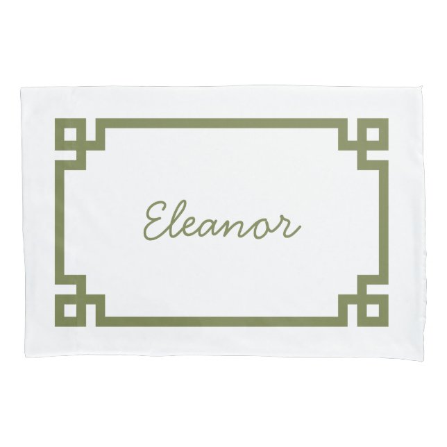Olive Green Greece Key Monogram Standard Kissenbezug (Vorderseite)