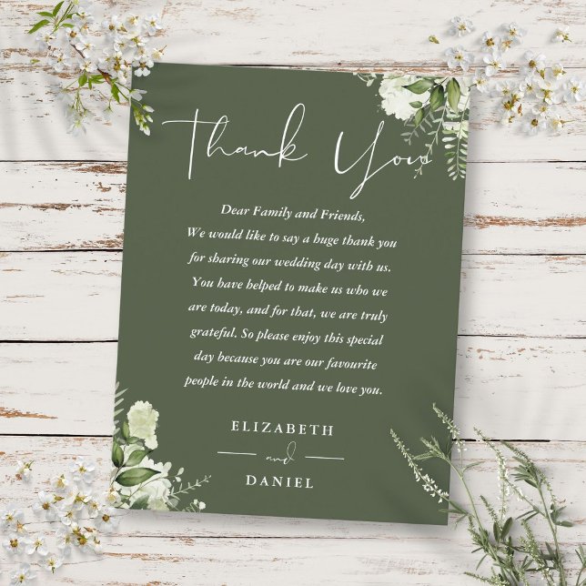 Olive Green Greenery Vielen Dank für Ihre Hochzeit Postkarte (Olive Green Greenery Thank You Wedding Place Card)
