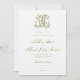 Olive Green "H" Monogram Wedding Invitation Einladung