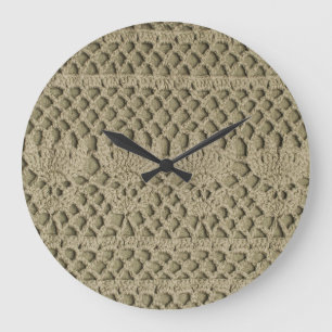Olive Green Handmade Lace Pattern Große Wanduhr