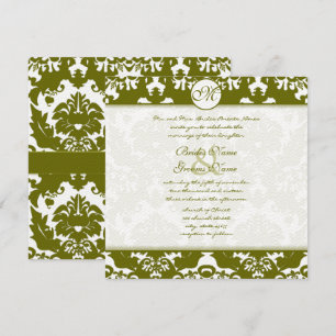 Olive Green Heart Damask Einladung zur Hochzeit