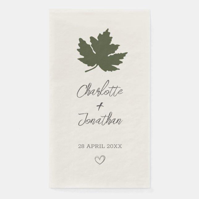 Olive Green Herbst Maple Leaf Hochzeit Serviette (Vorderseite)