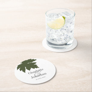 Olive Green Herbst Maple Leaf Hochzeit/Verlobung Runder Pappuntersetzer