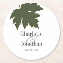 Olive Green Herbst Maple Leaf Hochzeit/Verlobung Runder Pappuntersetzer