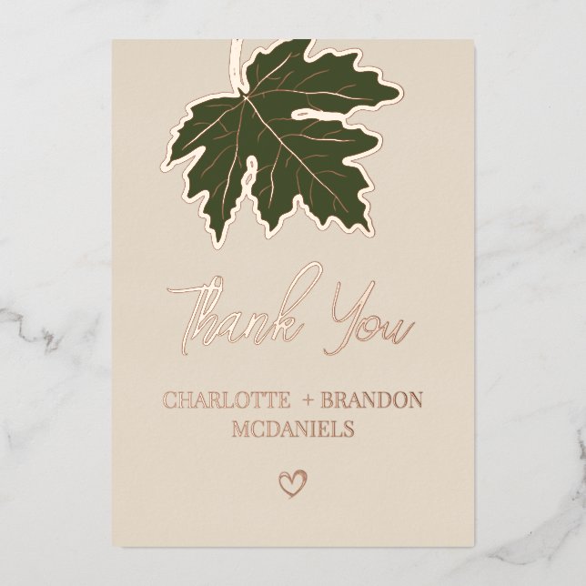 Olive Green Herbst Maple Leaf Hochzeit Vielen Dank Folieneinladung (Vorderseite)